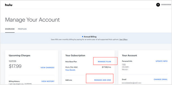 manage hulu plan