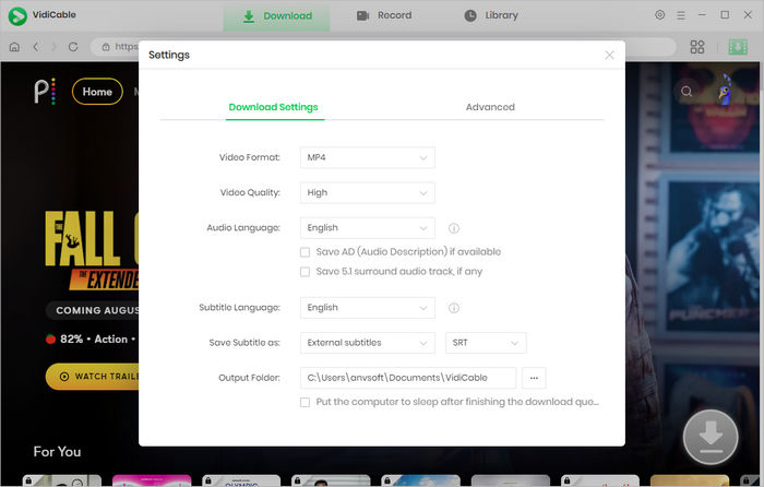 set download setting to make peacock avaible forever